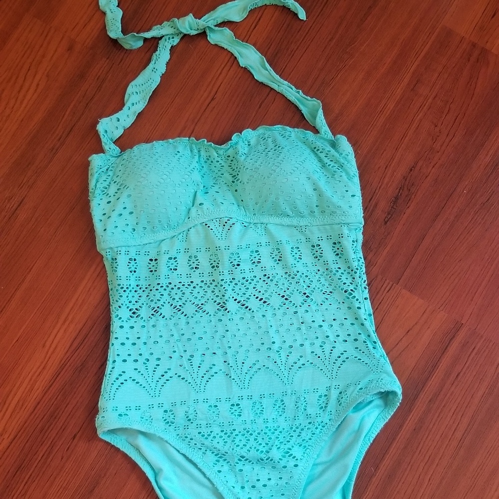  Crochet Halter Strap One-Piece Bathing Suit Swims